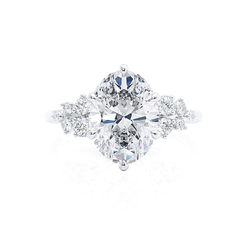ALYA - Oval Lab Diamond Starburst Cluster Shoulder Set Engagement Ring 18k White Gold Engagement Ring Lily Arkwright