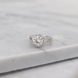 AMELIA - Outlet Ring 1.00ct Round Moissanite & Diamond 950 Platinum Halo Engagement Ring Lily Arkwright