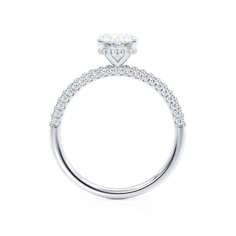 COCO - Oval Lab Diamond Platinum Petite Hidden Halo Triple Pavé Shoulder Set Engagement Ring Lily Arkwright