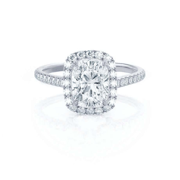 DARLEY - Elongated Cushion Micro Pavé 18k White Gold Halo Engagement Ring Lily Arkwright