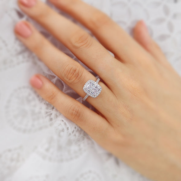 DARLEY - Elongated Cushion Lab Diamond 18k White Gold Halo Engagement Ring Lily Arkwright
