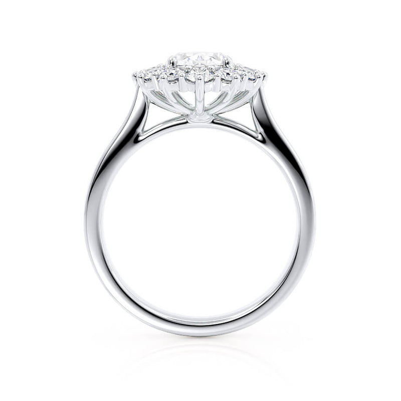 DIANA - Iconic Oval Moissanite 18k White Gold Halo Engagement Ring Lily Arkwright