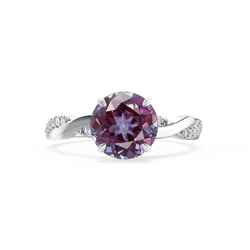 Eden white gold twisted vine solitaire Chatham round alexandrite diamond engagement ring Lily Arkwright 