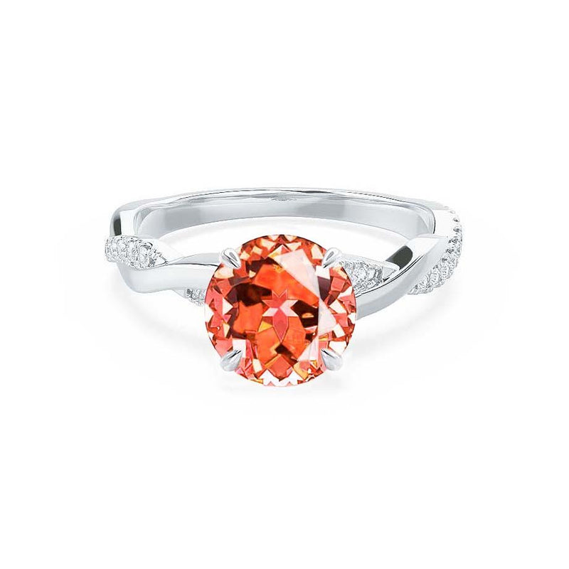 EDEN - Padparadscha & Diamond 18k White Gold Vine Solitaire Engagement Ring Lily Arkwright