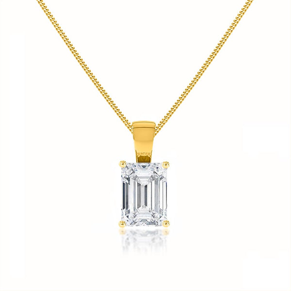 ELIZA - Emerald Cut Lab Diamond 4 Claw Drop Pendant 18k Yellow Gold Pendant Lily Arkwright