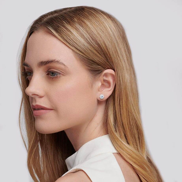 ELOISE - Round Moissanite Platinum Lotus Leaf Stud Earrings Earrings Lily Arkwright