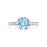 GISELLE - Chatham® Aqua Spinel & Diamond 18k Rose Gold Ring Engagement Ring Lily Arkwright