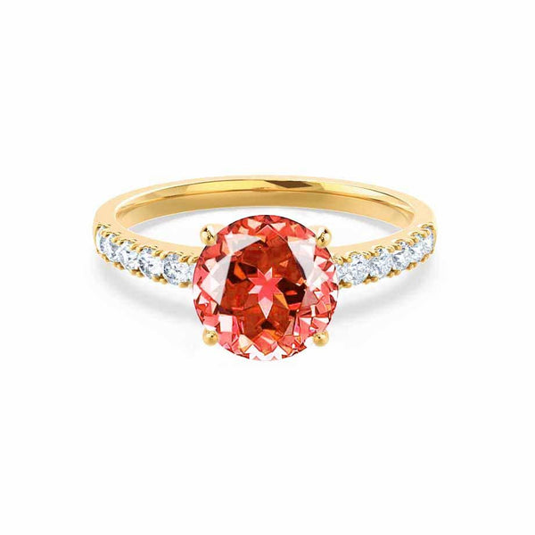 GISELLE - Chatham® Padparadscha Sapphire & Diamond 18k Yellow Gold Ring Engagement Ring Lily Arkwright
