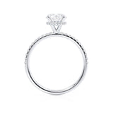 LIVELY - Round Lab Diamond 18k White Gold Petite Hidden Halo Pavé Shoulder Set Ring Engagement Ring Lily Arkwright