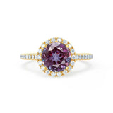 LAVENDER- Chatham Alexandrite & Diamond 18k Yellow Gold Petite Halo Engagement Ring Lily Arkwright