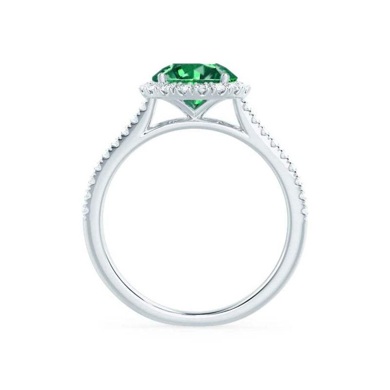 LAVENDER- Chatham Emerald & Diamond 950 Platinum Petite Halo Engagement Ring Lily Arkwright
