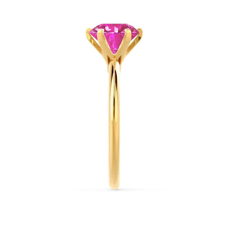 LILLIE - Chatham® Pink Sapphire 18k Yellow Gold 6 Prong Knife Edge Solitaire Ring Engagement Ring Lily Arkwright
