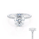 LIVELY - Oval Moissanite & Diamond Platinum Petite Hidden Halo Pavé Shoulder Set Ring Engagement Ring Lily Arkwright