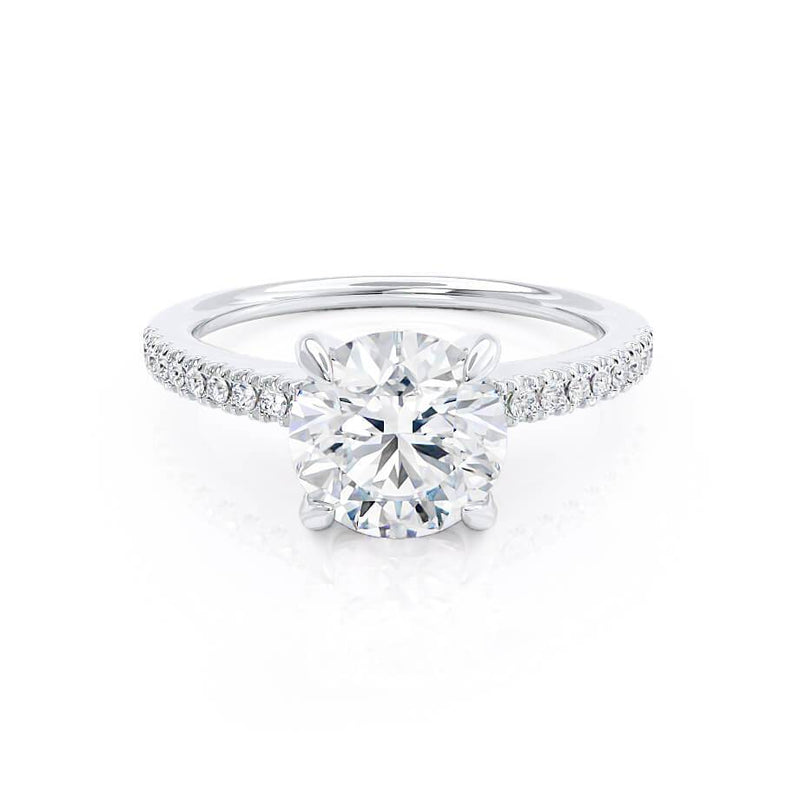 CATALINA - Round Moissanite 18k White Gold Shoulder Set Ring Engagement Ring Lily Arkwright