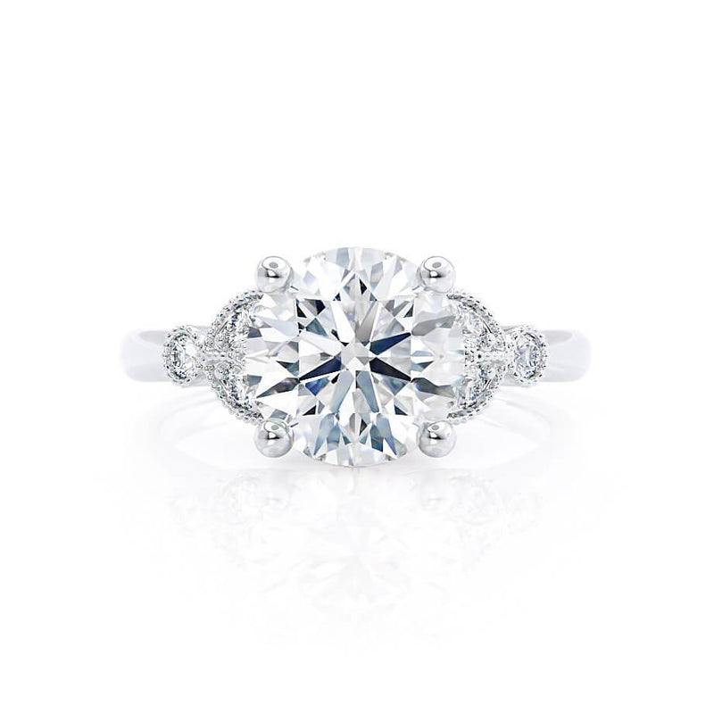 DELILAH - Round Lab Diamond 18k White Gold Shoulder Set Ring Engagement Ring Lily Arkwright