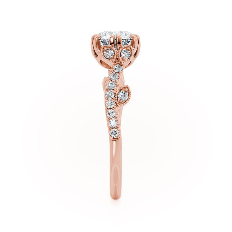 FLEUR - Round Lab Diamond 18k Rose Gold Shoulder Set Ring Engagement Ring Lily Arkwright