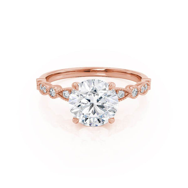 HOPE - Round Moissanite 18k Rose Gold Shoulder Set Ring Engagement Ring Lily Arkwright