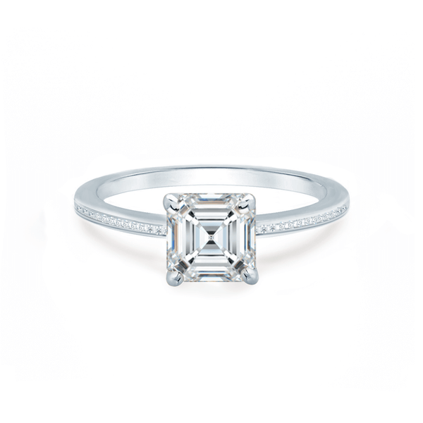 IRIS - Asscher Moissanite 950 Platinum Petite Channel Set Ring Engagement Ring Lily Arkwright