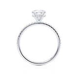 LIVELY - Cushion Lab Diamond 18k White Gold Petite Hidden Halo Pavé Shoulder Set Engagement Ring Lily Arkwright
