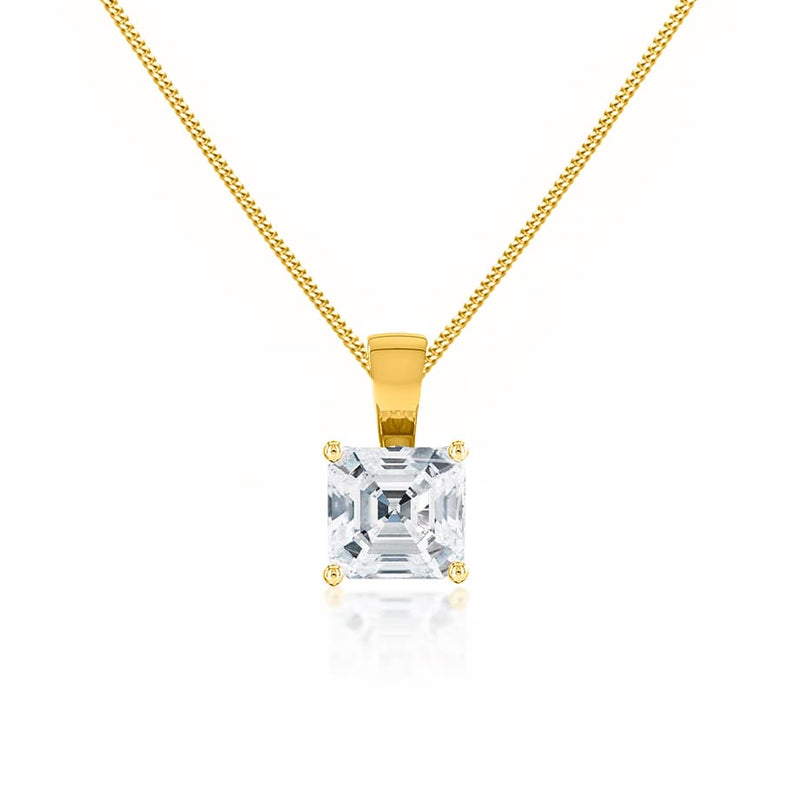 LOLA - Asscher Cut Lab Diamond 4 Claw Pendant 18k Yellow Gold Pendant Lily Arkwright