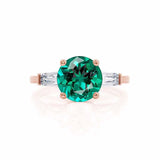 Lovetta rose gold shoulder set Chatham round emerald diamond engagement ring Lily Arkwright