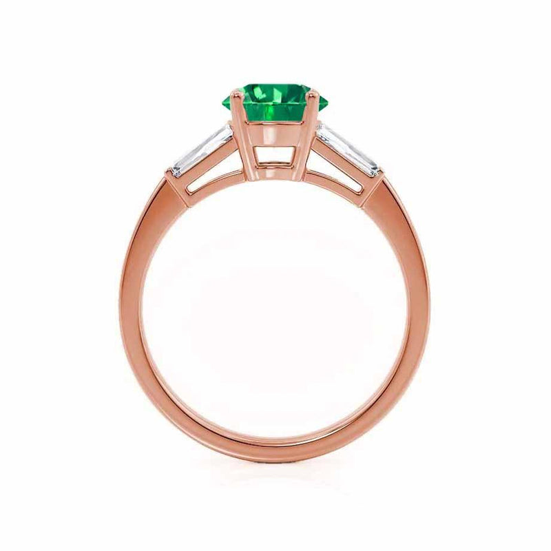 Lovetta Round cut chatham emerald lab diamond engagement ring 18k rose gold classic pave setting Lily Arkwright