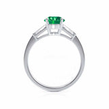 Lovetta Round cut chatham emerald lab diamond engagement ring 18k white gold classic three stone setting ring Lily Arkwright