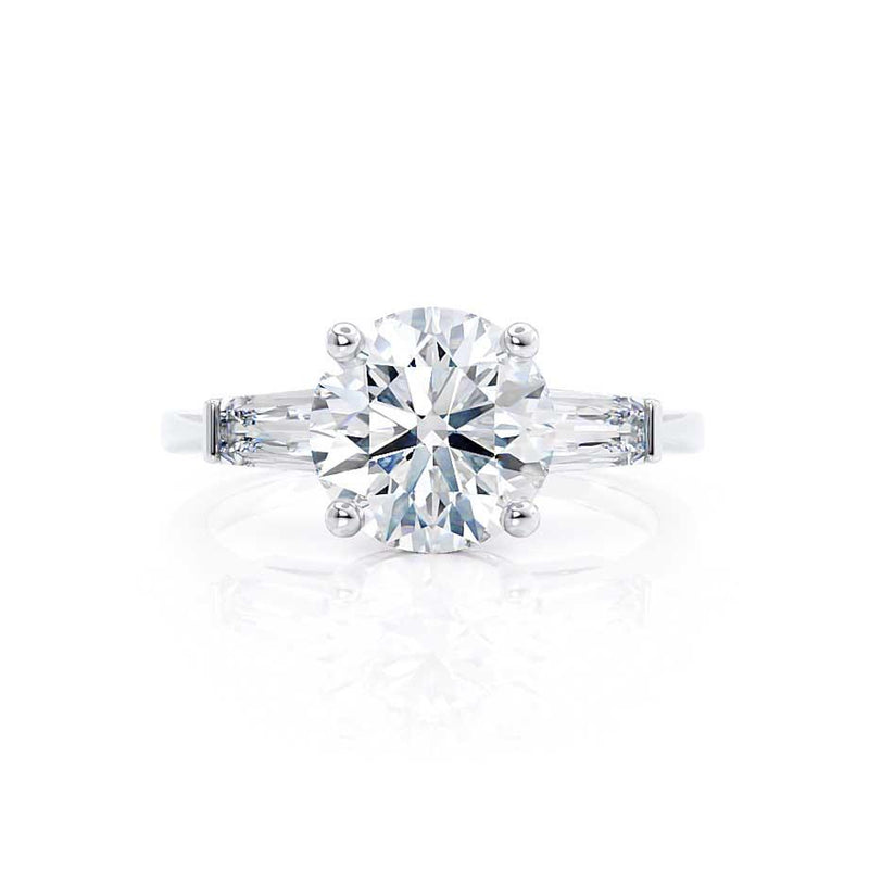 LOVETTA - Round & Baguette Natural Diamond Platinum Trilogy Engagement Ring Lily Arkwright