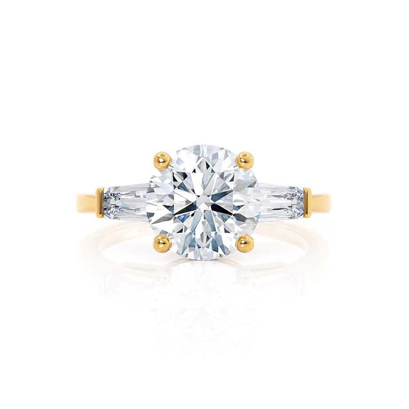 LOVETTA - Round & Baguette Natural Diamond 18k Yellow Gold Trilogy Engagement Ring Lily Arkwright