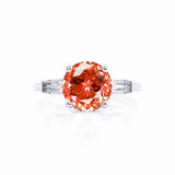 LOVETTA - Round & Baguette Chatham® Padparadscha Sapphire 18k White Gold Trilogy Engagement Ring Lily Arkwright