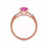 lovetta brilliant round cut pink sapphire and diamond engagement ring rose gold trilogy Lily Arkwright