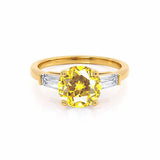 LOVETTA - Round & Baguette Chatham® Yellow Sapphire 18k Yellow Gold Trilogy Engagement Ring Lily Arkwright