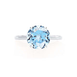 LULU - Chatham® Round Aqua Spinel 18k White Gold Petite Solitaire Engagement Ring Lily Arkwright