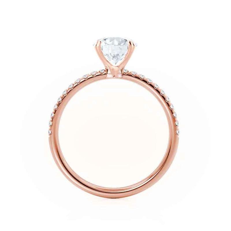 MACY - Brilliant Round Moissanite & Diamond 18k Rose Gold Petite Pavé Shoulder Set Ring