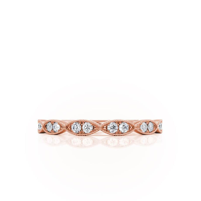 OLYMPIA - Marquise Shaped Milgrain 18k Rose Gold Eternity Wedding Band Eternity Lily Arkwright
