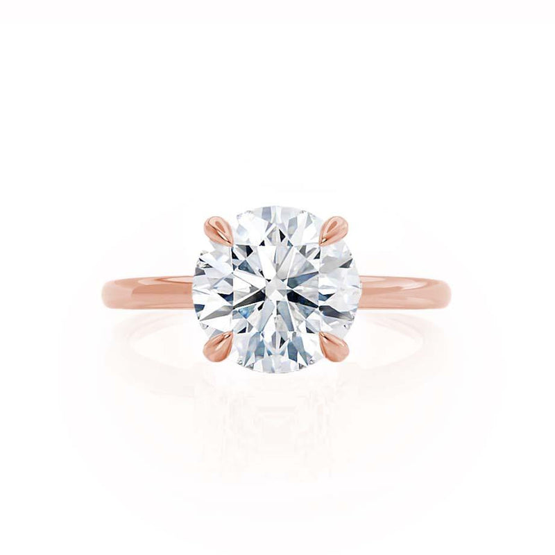 PARIS - Round Natural Diamond 18k Rose Gold Hidden Halo Engagement Ring Lily Arkwright