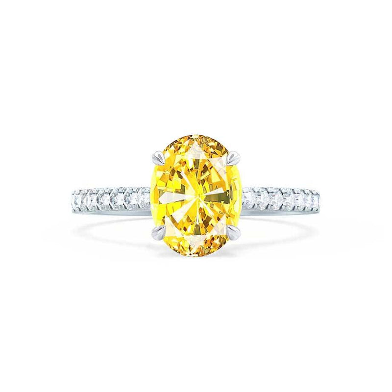 VIOLA - Chatham® Yellow Sapphire Oval  & Diamond 18k White Gold Shoulder Set Ring Engagement Ring Lily Arkwright