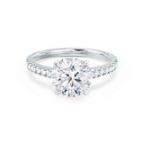 Viola Round cut moissanite lab grown engagement ring 18k white gold shoulder set ring by Lily Arkwright