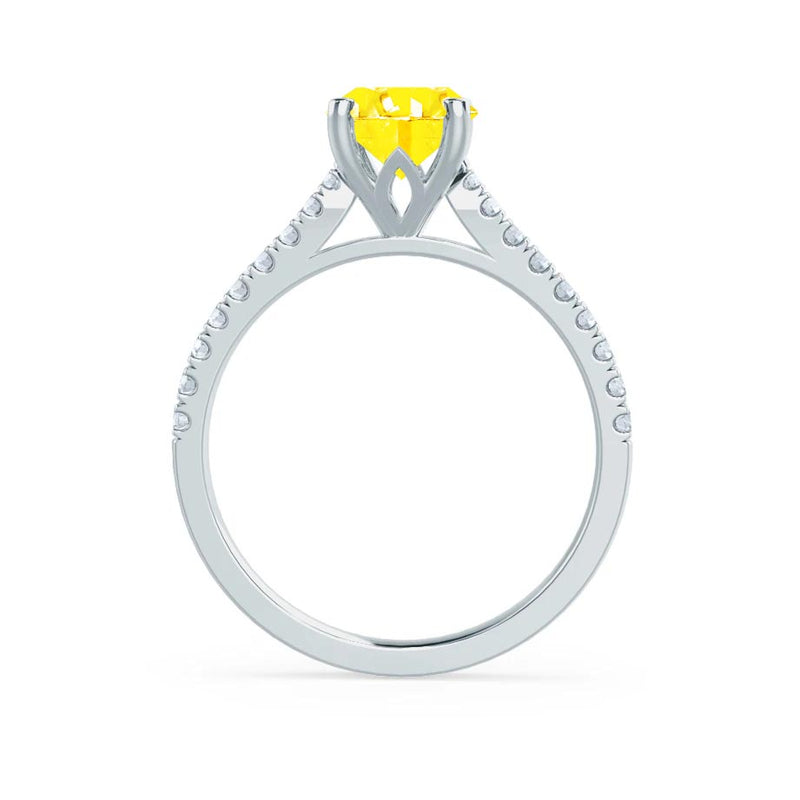 VIOLA - Chatham® Yellow Sapphire Oval  & Diamond 18k White Gold Shoulder Set Ring